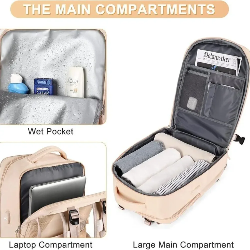 Boutique Beige Cream Travel Multi Compartment Carry‎ On Backpack